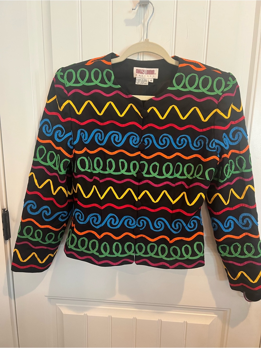 Vintage Maggie London Rainbo Soutache Ribbon cropped jacket 90’s Art Blazer